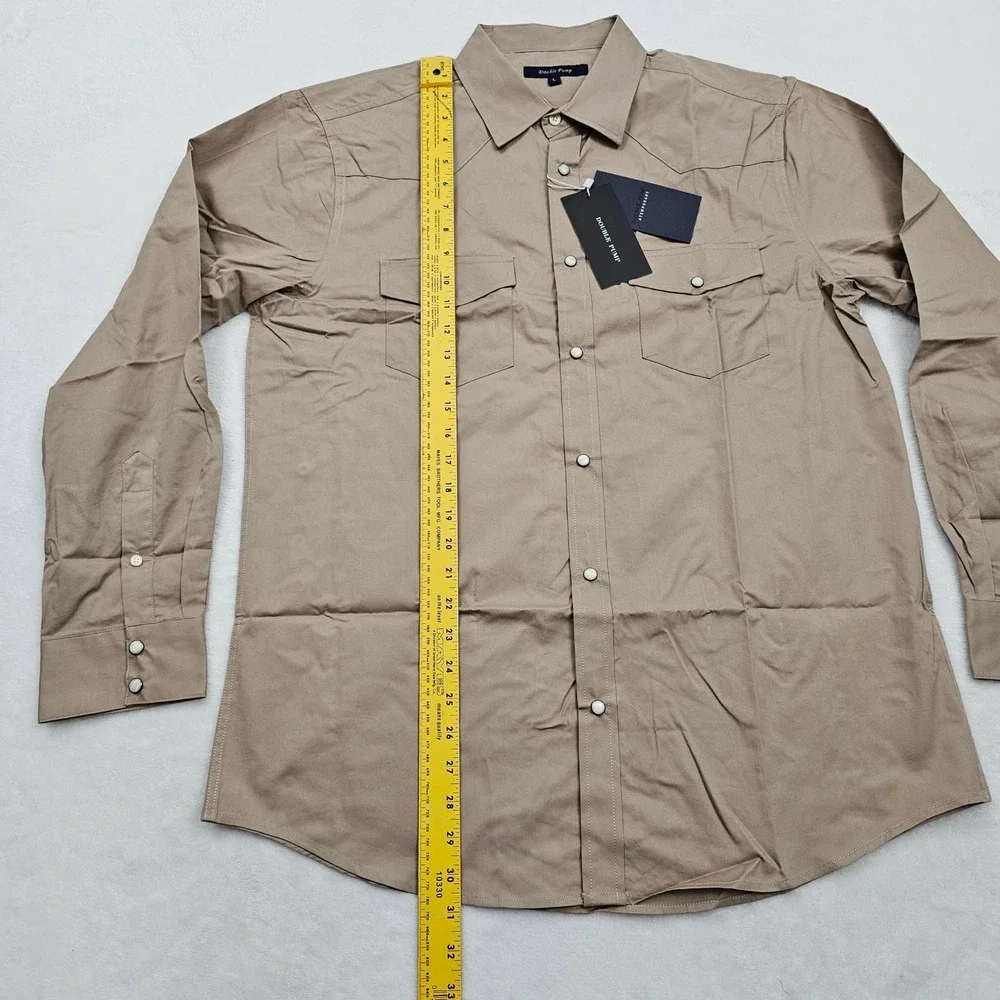 NEW Double Pump Western Shirt Mens L Khaki Pearl Snap Long Sleeve Cowboy Rodeo - Picture 6 of 10